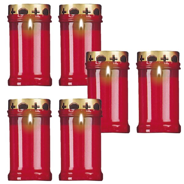 Set of 6 Red 12cm Pillar Candles Outdoor with Windproof Cap 39 Hour Burn Time