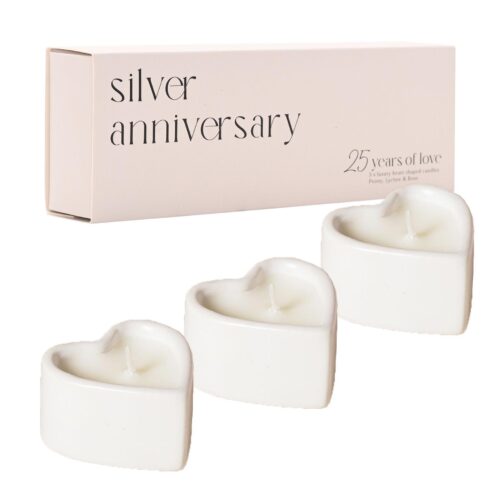 Silver Anniversary Scented Candles 3 Pack Heart Peony, Lychee and Rose Scent