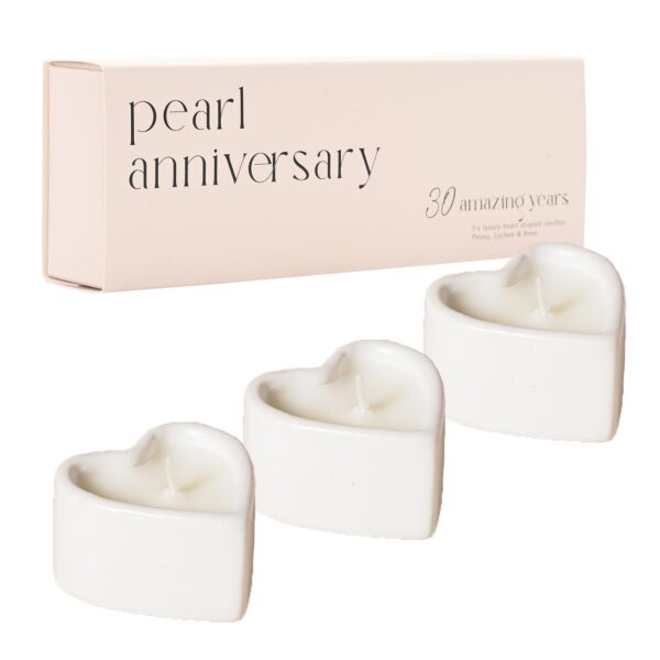 Pearl Anniversary Scented Candles 3 Pack Heart Peony, Lychee and Rose Scent
