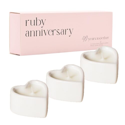 Ruby Anniversary Scented Candles 3 Pack Heart Peony, Lychee and Rose Scent