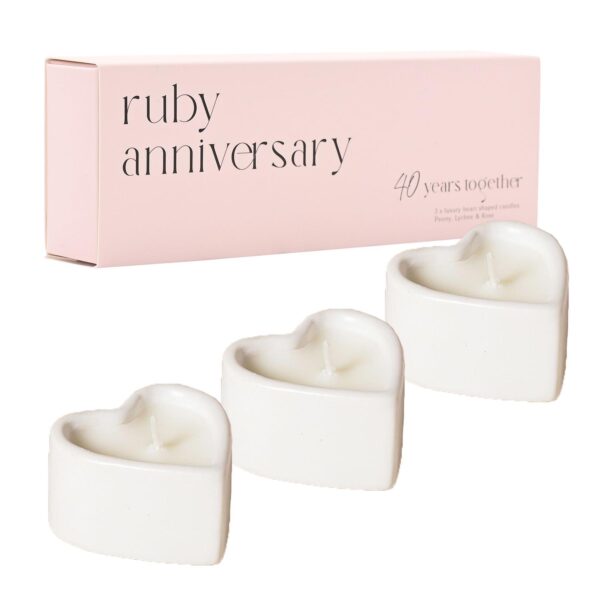 Ruby Anniversary Scented Candles 3 Pack Heart Peony, Lychee and Rose Scent