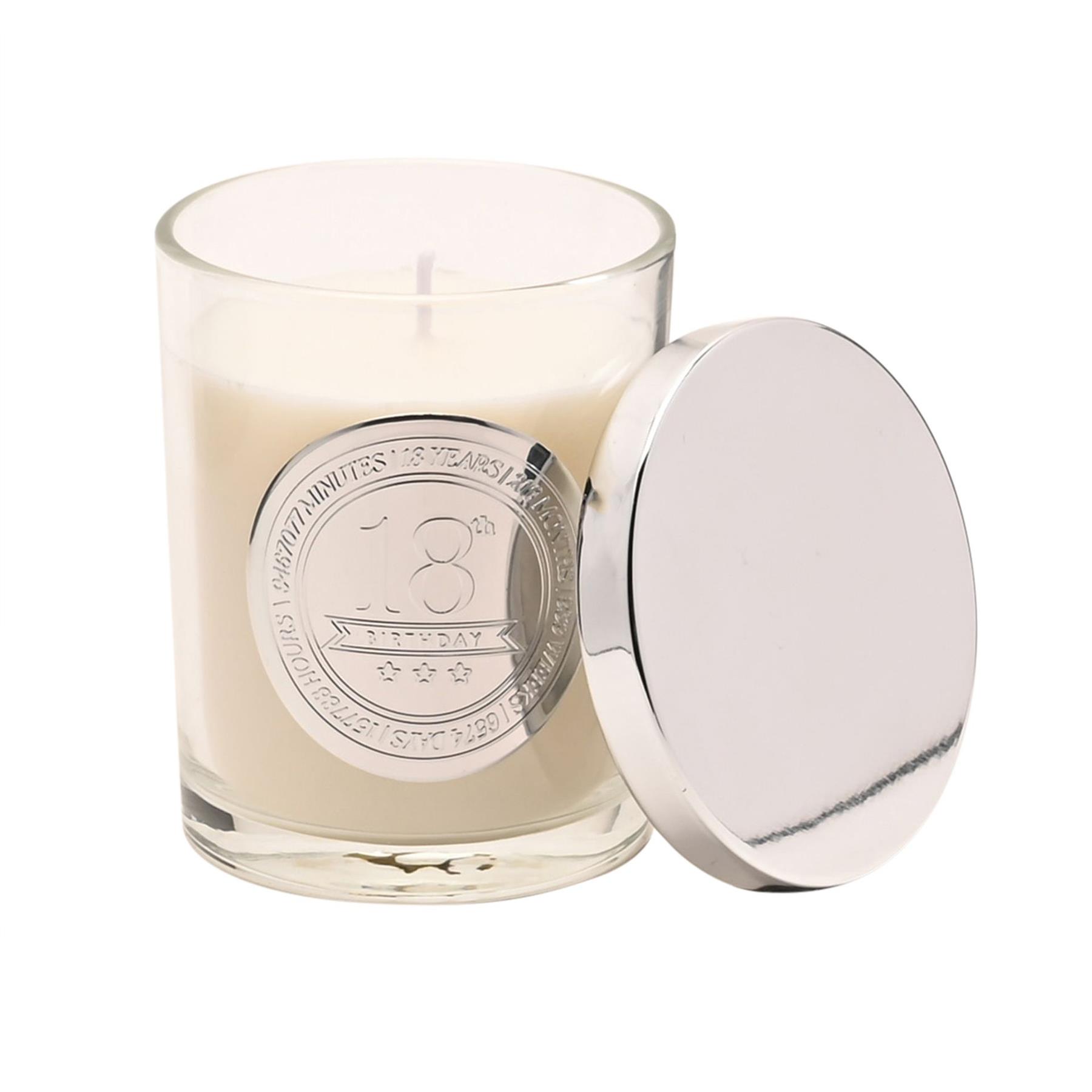 18th Birthday Candle Sandalwood Scented in Glass Jar with Silver Detail 150g