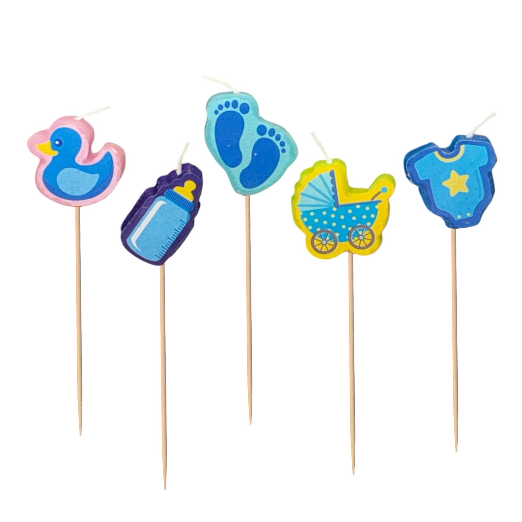 Cake Candle Set 'Baby Boy' Baby Shower 5 Pack Party Decoration