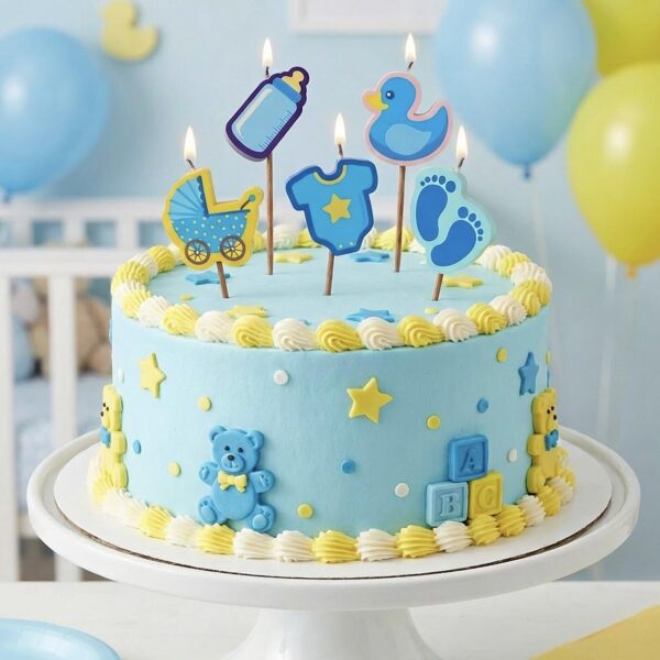 Cake Candle Set 'Baby Boy' Baby Shower 5 Pack Party Decoration