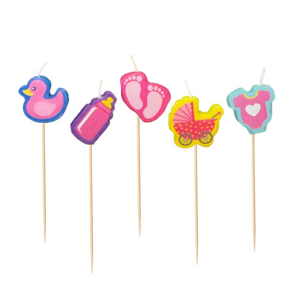 Cake Candle Set 'Baby Girl' Baby Shower 5 Pack Party Decoration