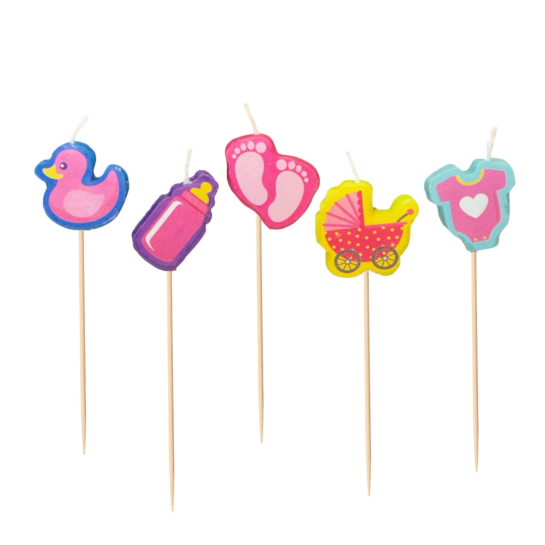 Cake Candle Set 'Baby Girl' Baby Shower 5 Pack Party Decoration