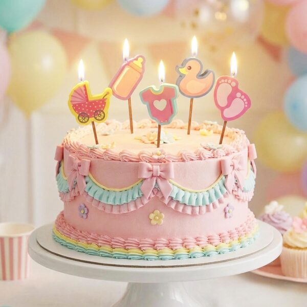 Cake Candle Set 'Baby Girl' Baby Shower 5 Pack Party Decoration