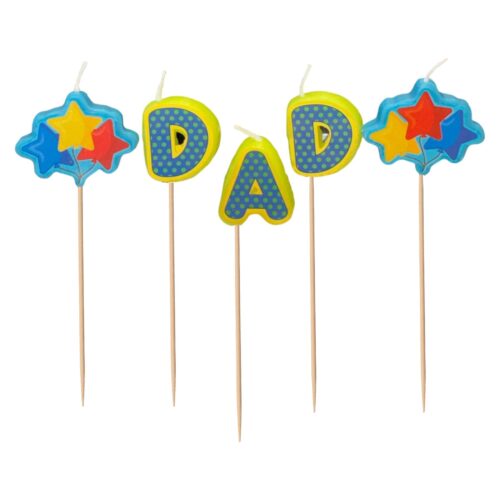 Cake Candle Set 'Dad' Birthday, Father's Day 5 Pack Party Decoration