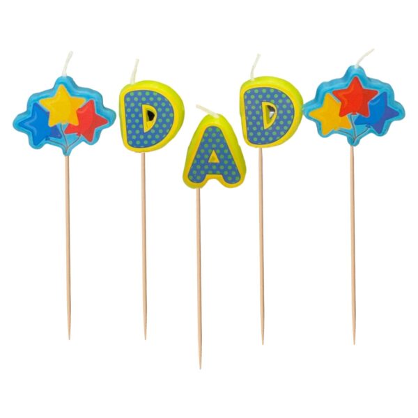 Cake Candle Set 'Dad' Birthday, Father's Day 5 Pack Party Decoration