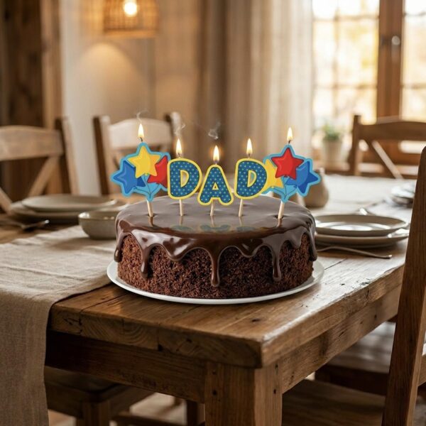 Cake Candle Set 'Dad' Birthday, Father's Day 5 Pack Party Decoration