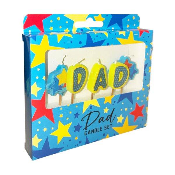 Cake Candle Set 'Dad' Birthday, Father's Day 5 Pack Party Decoration