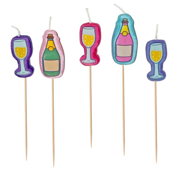 Cake Candle Set 'Prosecco' Birthday, Mother's Day 5 Pack Party Decoration