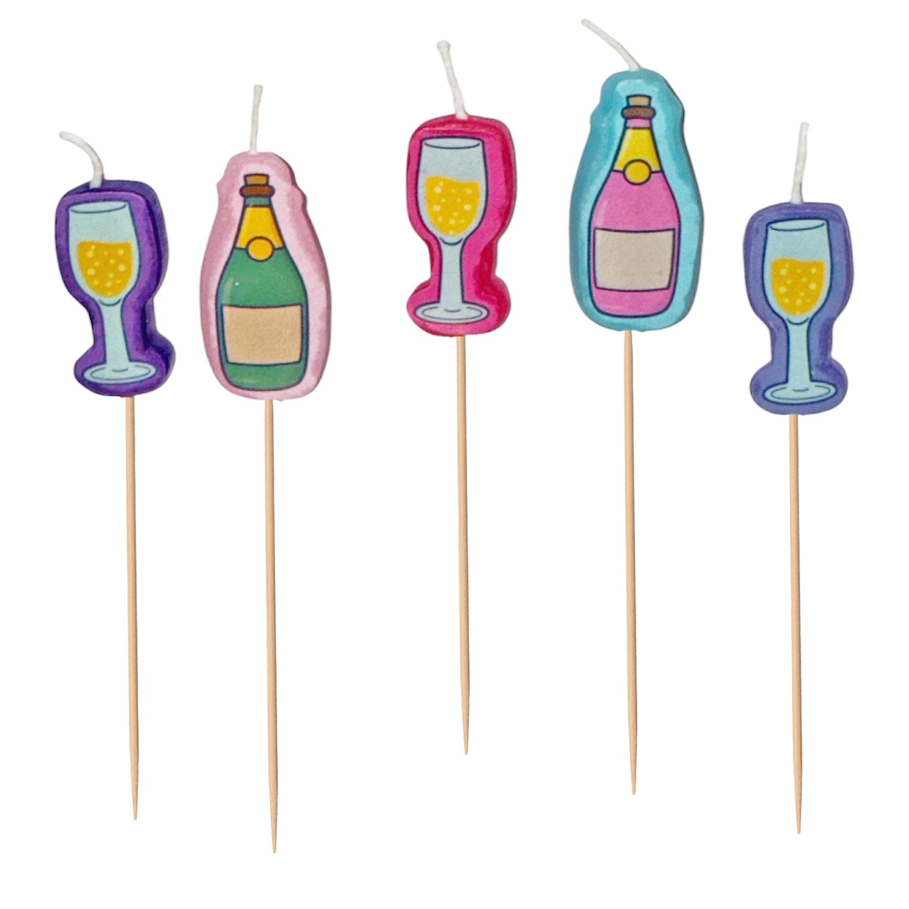 Cake Candle Set 'Prosecco' Birthday, Mother's Day 5 Pack Party Decoration
