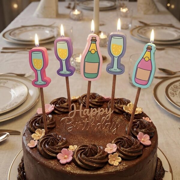 Cake Candle Set 'Prosecco' Birthday, Mother's Day 5 Pack Party Decoration