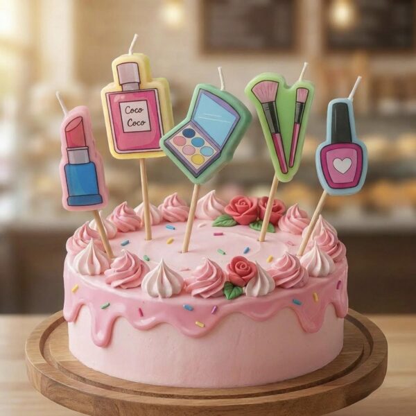 image490373053.jpg Cake Candle Set 'Make Up' Birthday 5 Pack Party Decoration