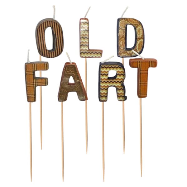 image490373083.jpg Cake Candle Set 'Old Fart' Birthday, Retirement, Father's Day 7 Pack Party Decoration