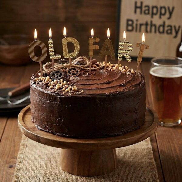 image490373085.jpg Cake Candle Set 'Old Fart' Birthday, Retirement, Father's Day 7 Pack Party Decoration