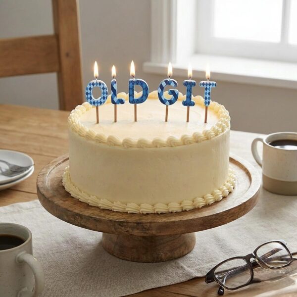 image490373091.jpg Cake Candle Set 'Old Git' Birthday, Retirement, Father's Day 6 Pack Party Decoration
