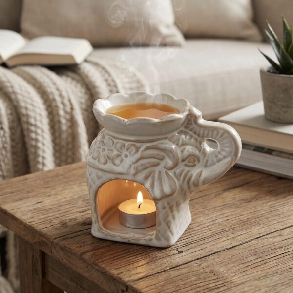 Ceramic Wax Melt / Oil Warmer Holder White Elephant Shape