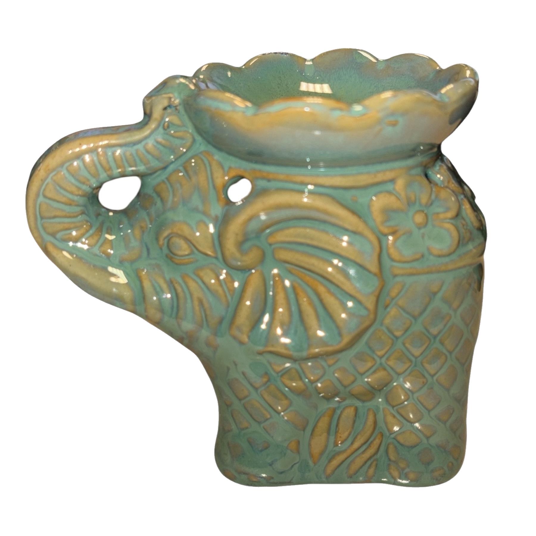 Ceramic Wax Melt / Oil Warmer Holder Green Elephant Shape