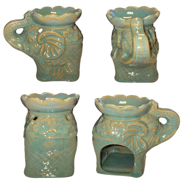 Ceramic Wax Melt / Oil Warmer Holder Green Elephant Shape