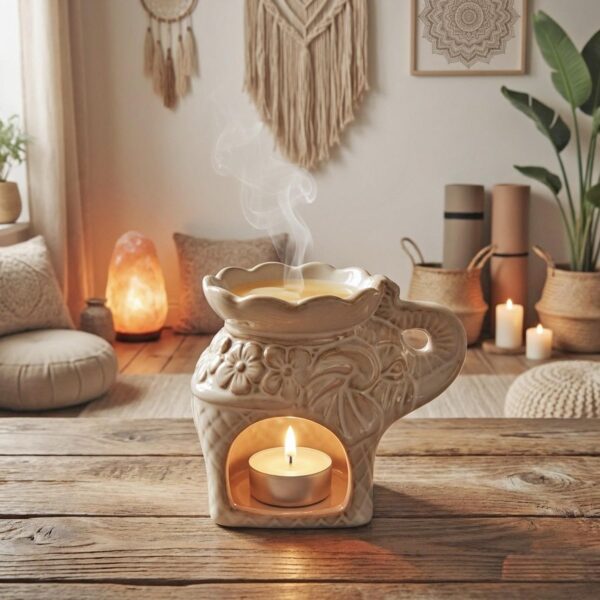 Ceramic Wax Melt / Oil Warmer Holder Beige Elephant Shape