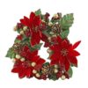 Christmas Poinsettia Candle Ring with Pine Cones and Glitter Berries 20cm