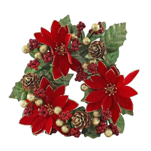 Christmas Poinsettia Candle Ring with Pine Cones and Glitter Berries 20cm
