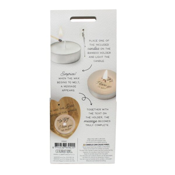 Heart Tealight Holder and 4 Tealights with Text Sustainable Bamboo - Best Auntie
