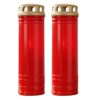 Pillar Candles Set of 2 in Red Holder with Windproof Caps 7 Day Burn Time Memorial Ornament