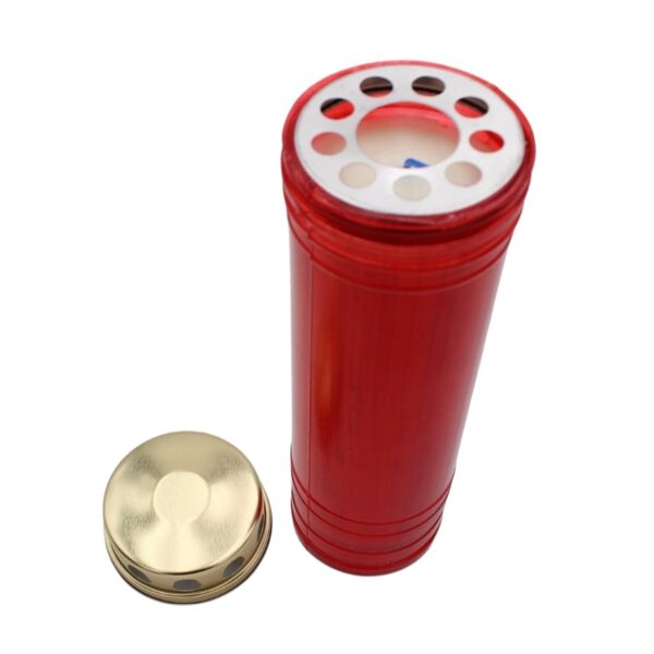 Pillar Candles Set of 2 in Red Holder with Windproof Caps 7 Day Burn Time Memorial Ornament