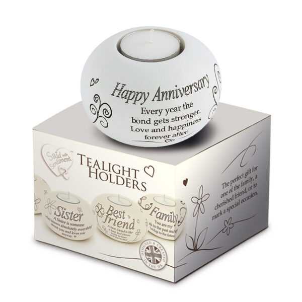 image490546505.jpg Round Tea Light Candle Holder with Sentiment - Happy Anniversary