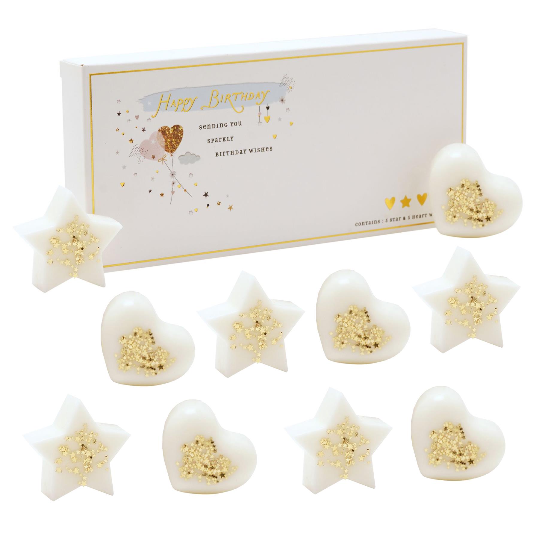 Soy Wax Melts Vanilla / Tonka Scent 10 Pack Star and Heart Shape with Glitter - Happy Birthday
