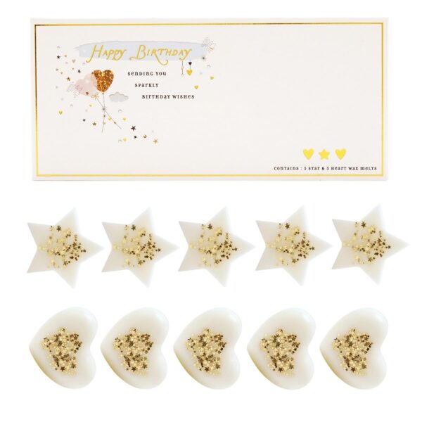 image490594491.jpg Soy Wax Melts Vanilla / Tonka Scent 10 Pack Star and Heart Shape with Glitter - Happy Birthday