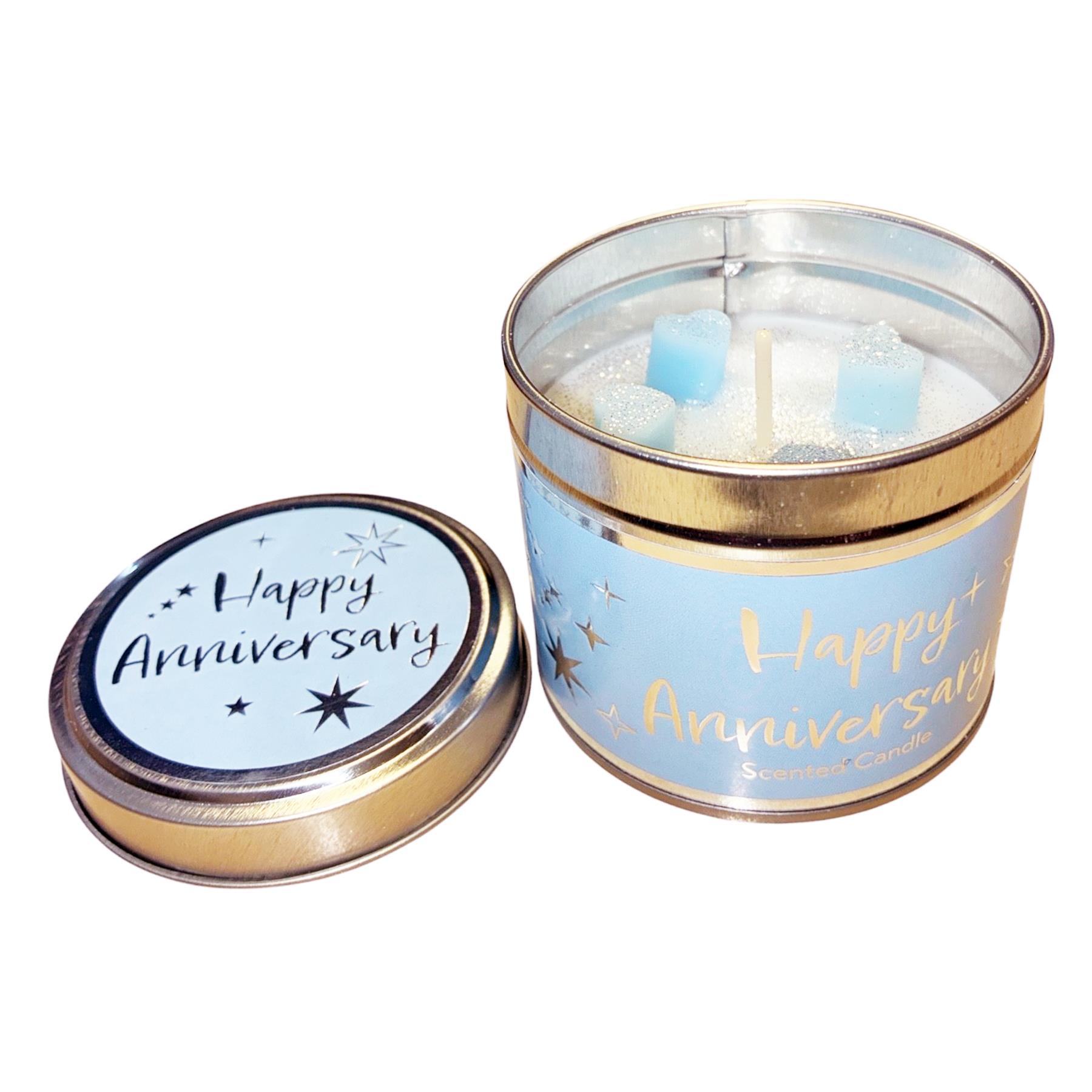 Happy Anniversary Scented Candle in Tin with Silver Detail Vanilla and Jasmine