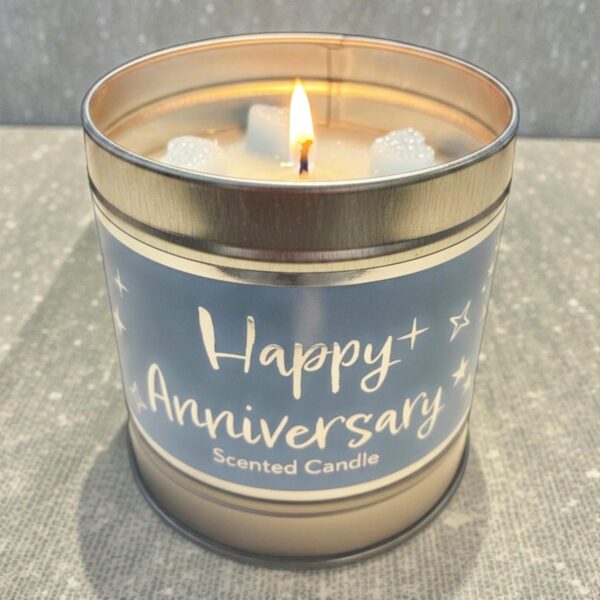 image490594611.jpg Happy Anniversary Scented Candle in Tin with Silver Detail Vanilla and Jasmine