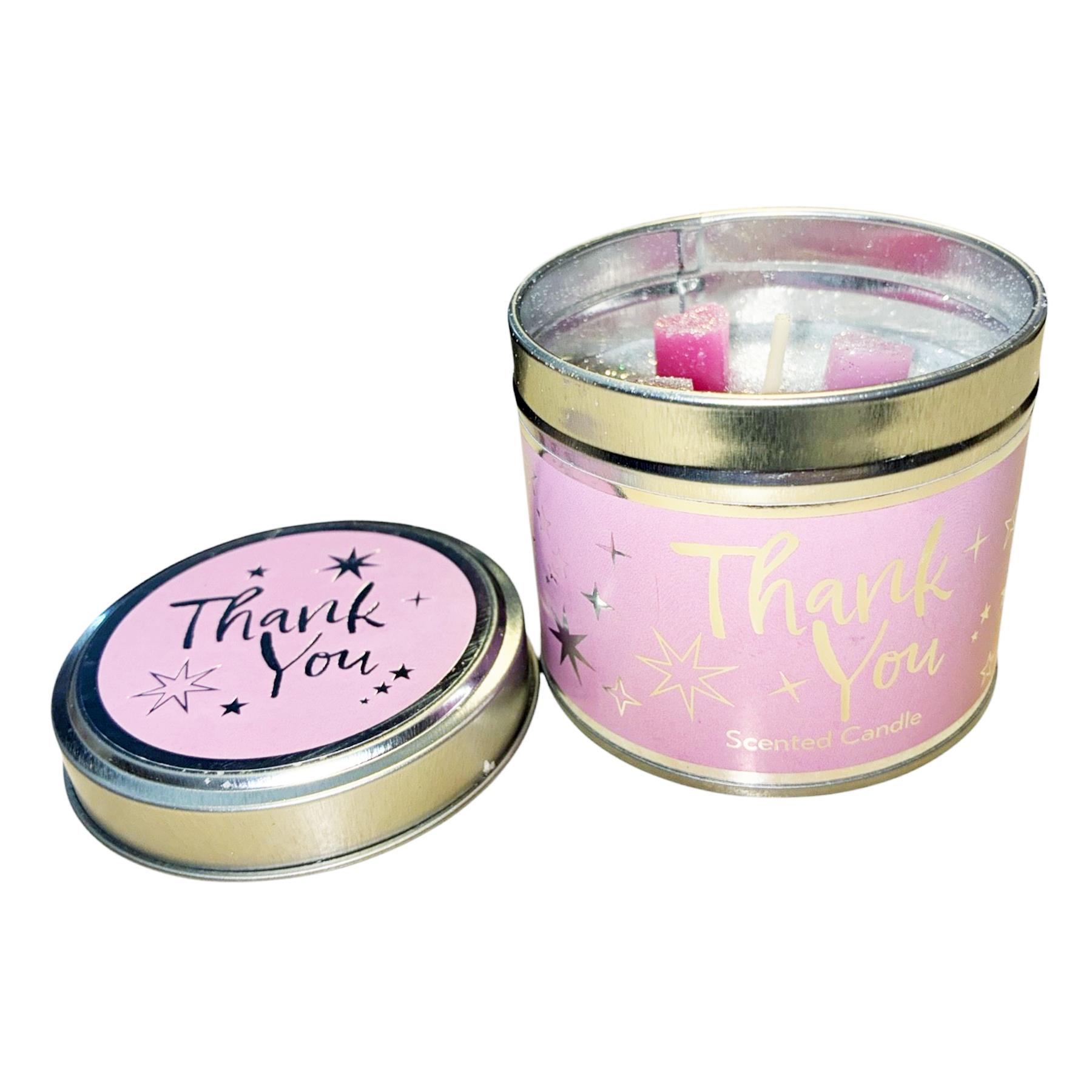 Thank You Scented Candle in Tin with Silver Detail Vanilla and Jasmine