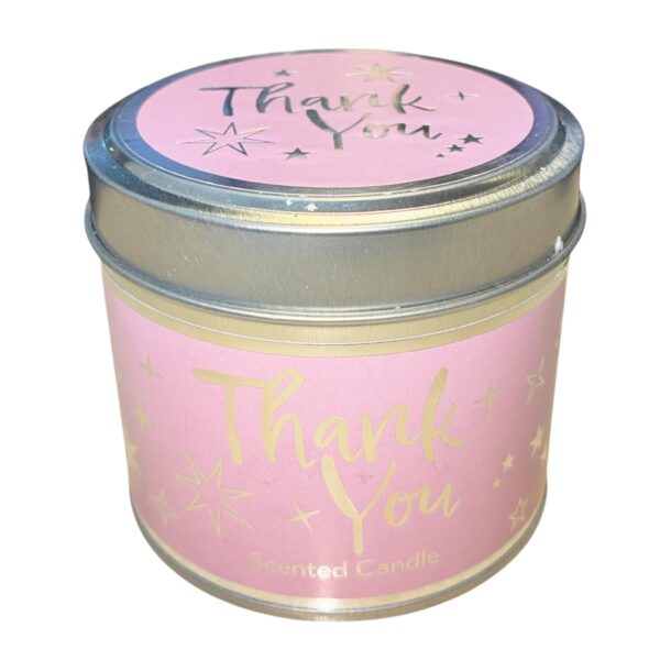 image490594625.jpg Thank You Scented Candle in Tin with Silver Detail Vanilla and Jasmine
