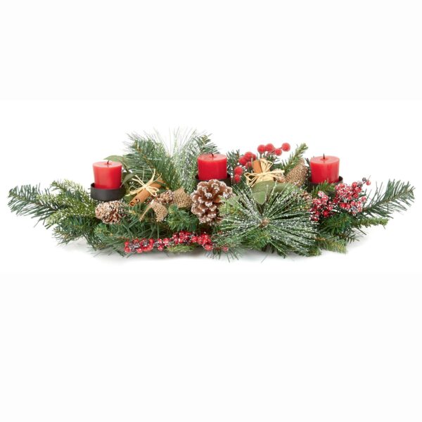 Christmas 3 Candle Holder Table Centrepiece Decoration 60cm Artificial