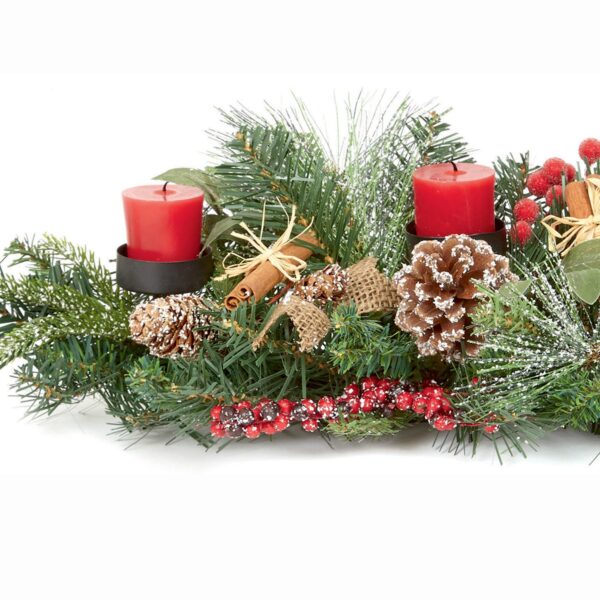Christmas 3 Candle Holder Table Centrepiece Decoration 60cm Artificial