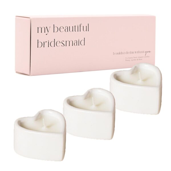 Wedding Bridesmaid Scented Candles 3 Pack Heart Peony, Lychee and Rose Scent
