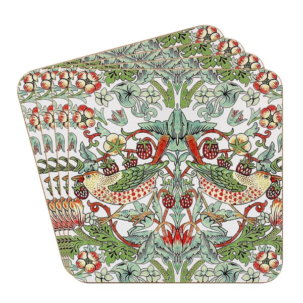 William Morris Set of 4 Coasters with Cork Back Strawberry Thief Design