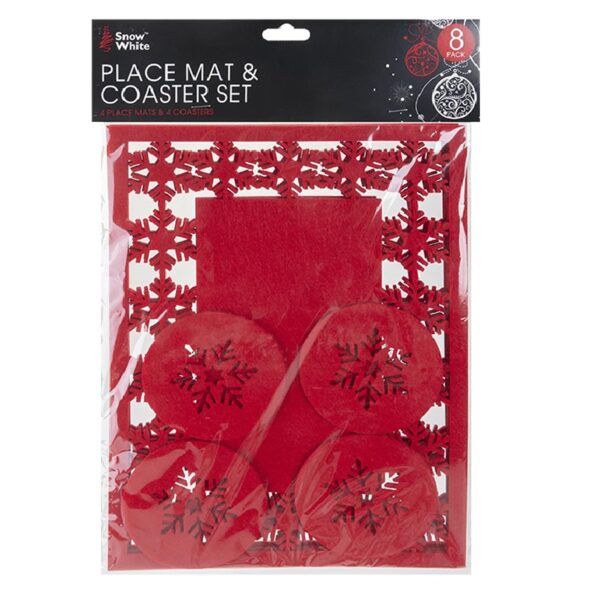 Christmas Placemats and Coaster 8 Piece Felt Set with Snowflake Design