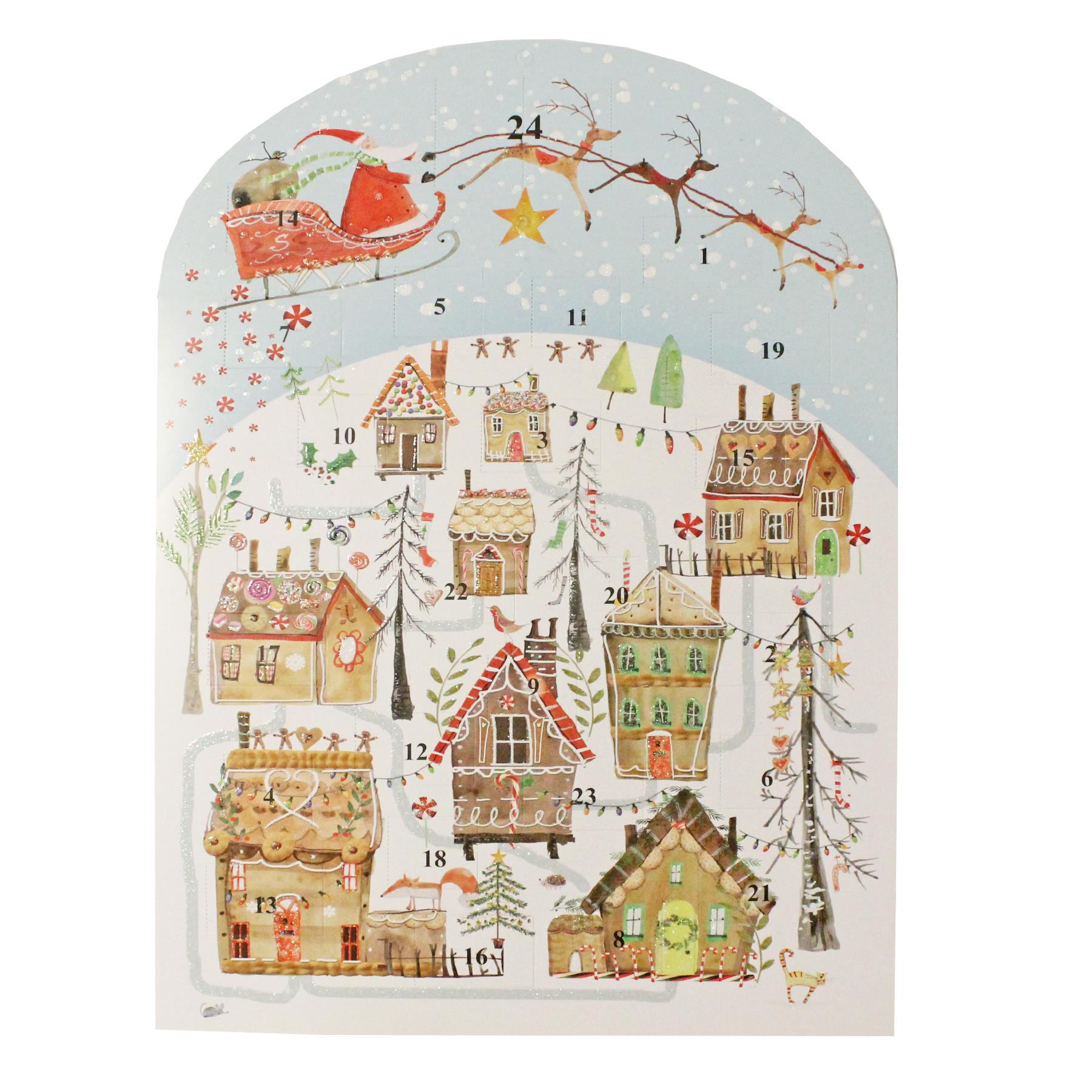 Traditional Christmas Advent Calendar with 24 Windows - Gingerbread Village