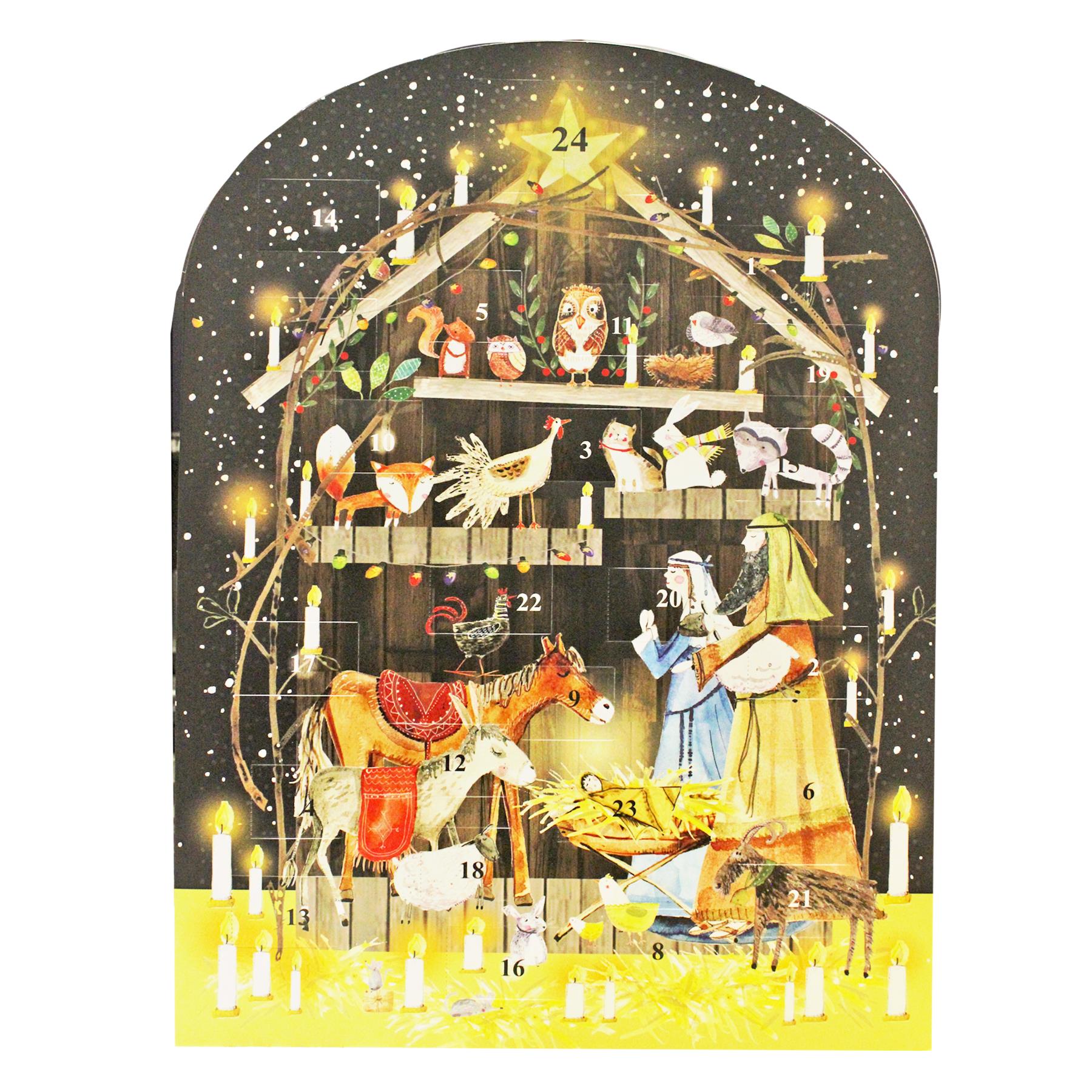 Traditional Christmas Advent Calendar with 24 Windows - Nativity with Animals