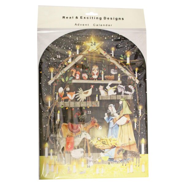 Traditional Christmas Advent Calendar with 24 Windows - Nativity with Animals