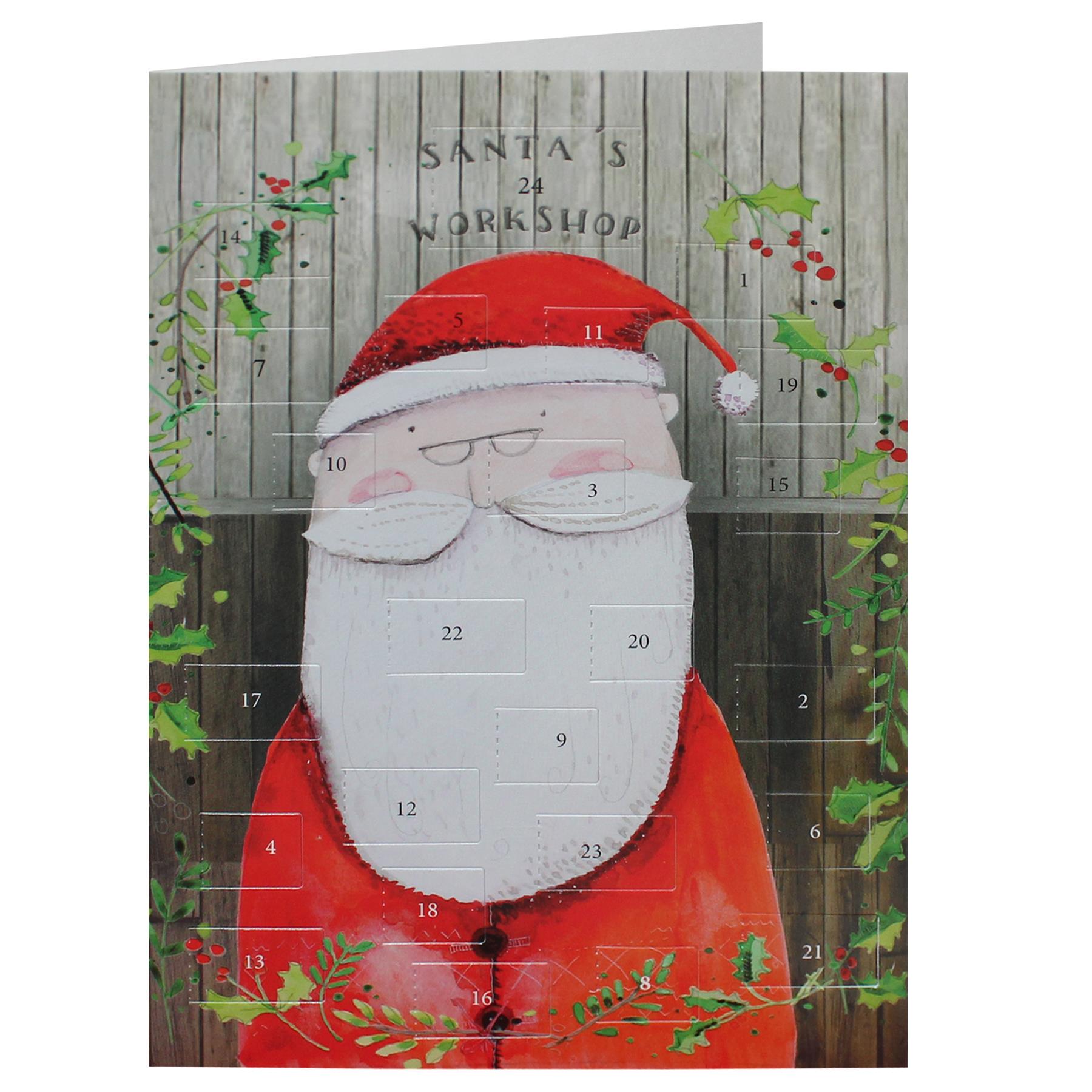 Christmas Card Advent Calendar with Red Envelope - Santa