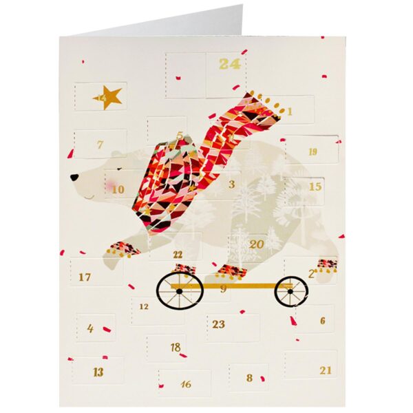 Christmas Card Advent Calendar with Red Envelope - Roller Bear