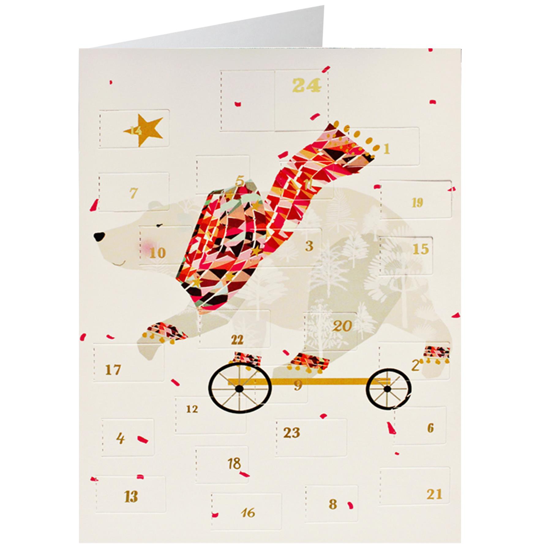 Christmas Card Advent Calendar with Red Envelope - Roller Bear