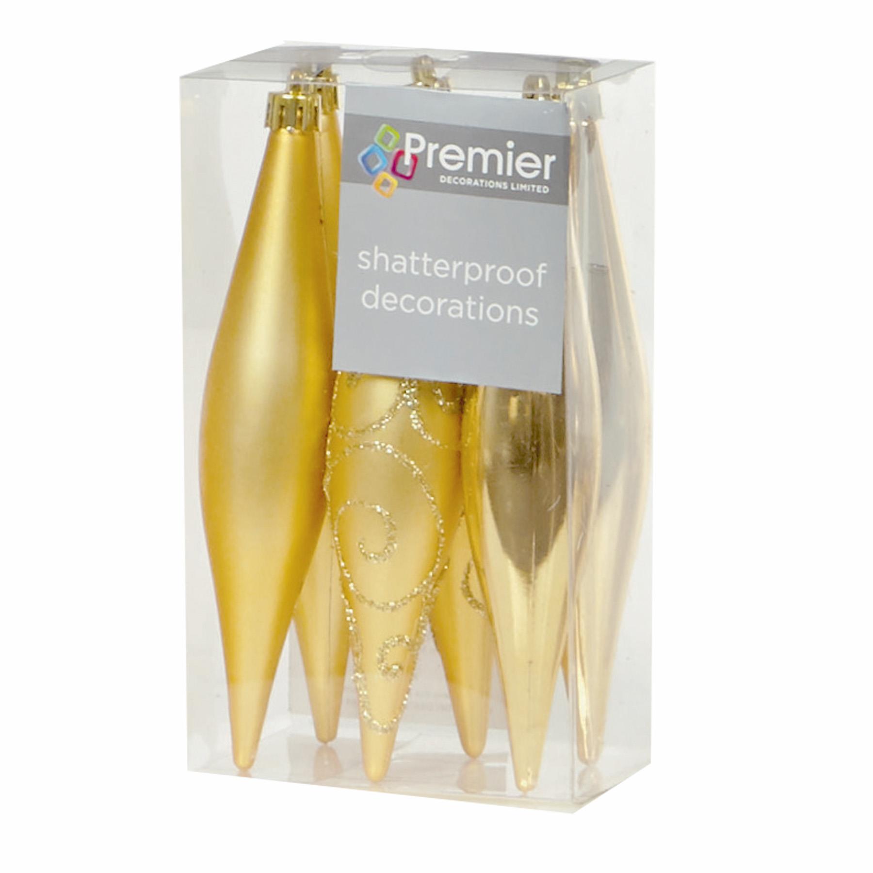 Christmas Shatterproof Cones 6 Pack 150mm Tree Decoration Gold